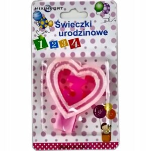 Świeczka Urodzinowa Serce '3' 7cm z Brokatem