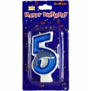 Świeczka urodzinowa cyfra "5" z delfinkiem, 7 cm.