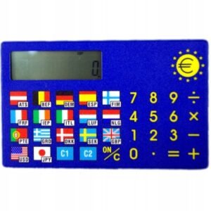 Kalkulator kieszonkowy EURO, niebieski, 9x5,5 cm, na baterie.