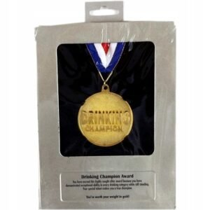 Metalowa ramka dekoracyjna, 20x14,5 cm, z napisem „Drinking Champion”.