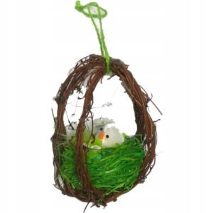 Ozdoba wielkanocna ratan wisząca, 12 cm, gniazdo, kolory: żółty/zielony.