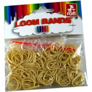 Gumki do bransoletek, 200 szt., 16 g, beżowe, z szydełkiem i klipsami.